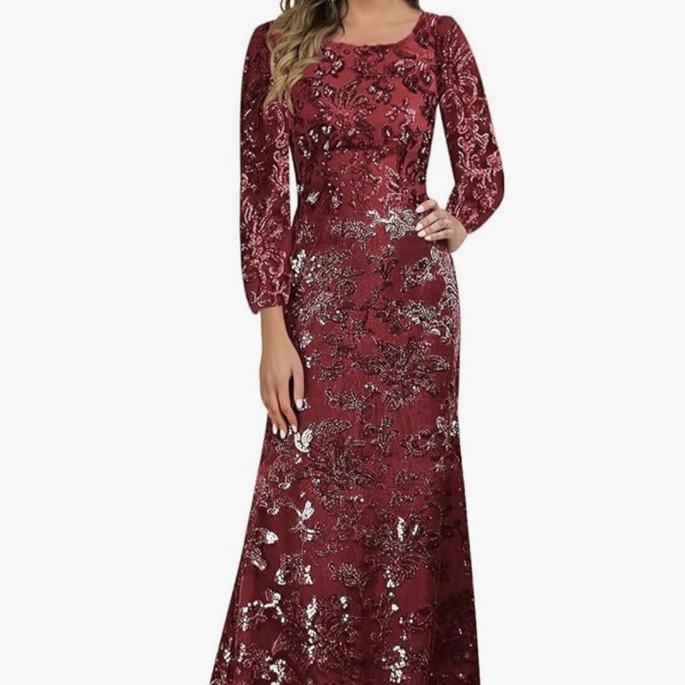 Elegant Burgundy Sequin Evening Gown
